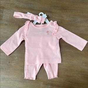 Pink Ruffled Baby Outfit with Headband